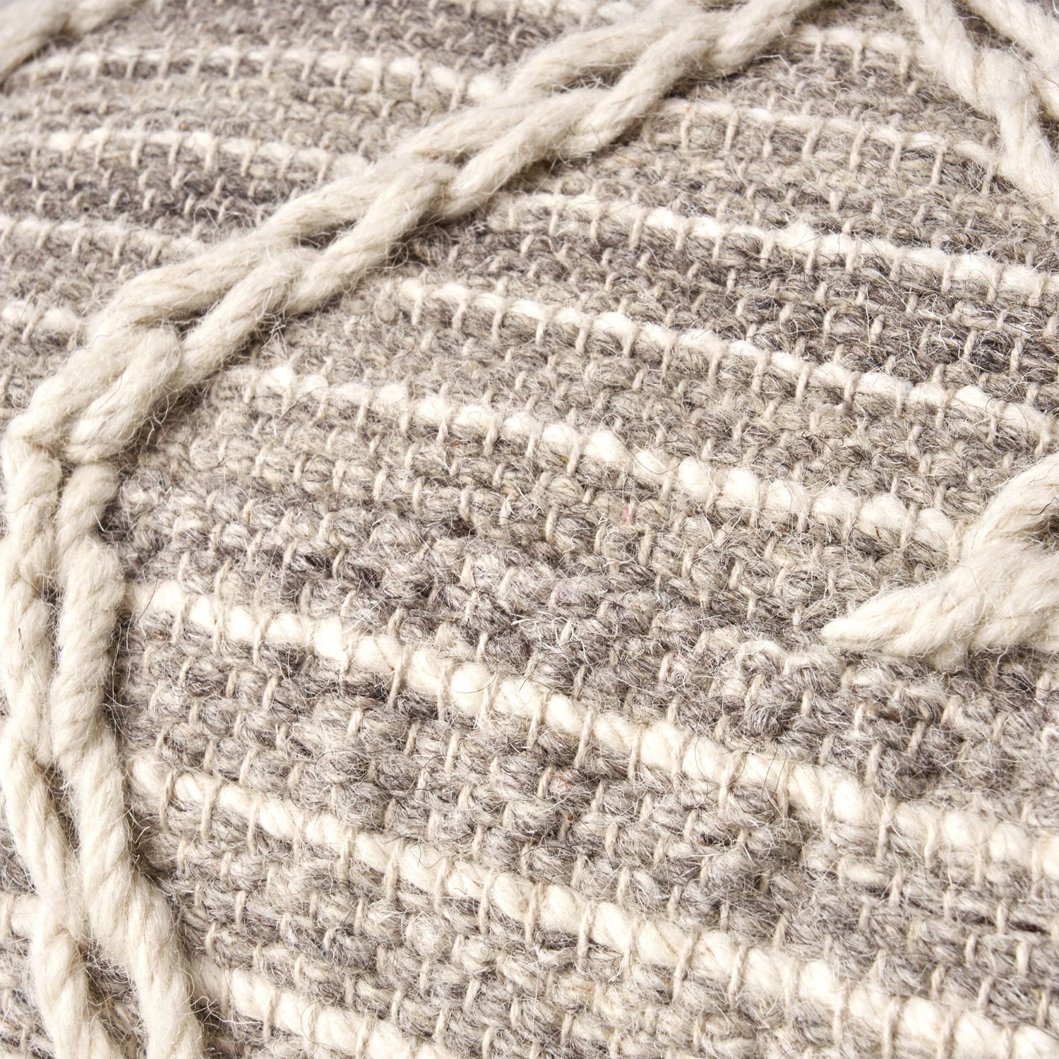 Modern Wool Rope Square Pouf Ottoman Floor Cushion - Gray / Ivory