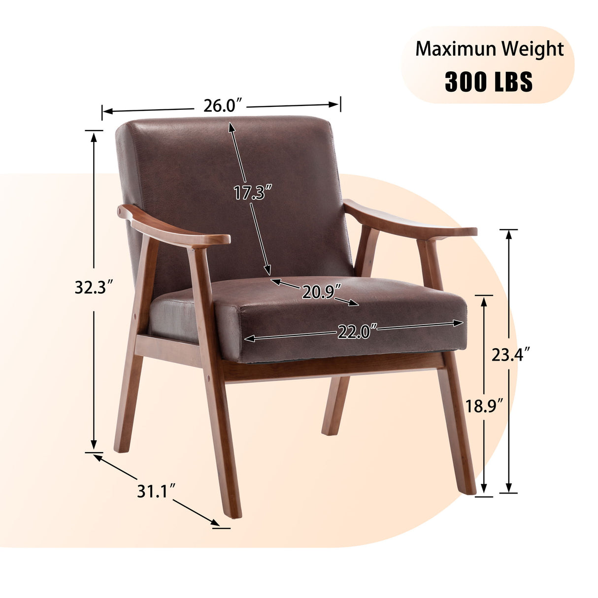 Mid Century Modern Accent Chair With Solid Wood Frame And Extra Thick Backrest