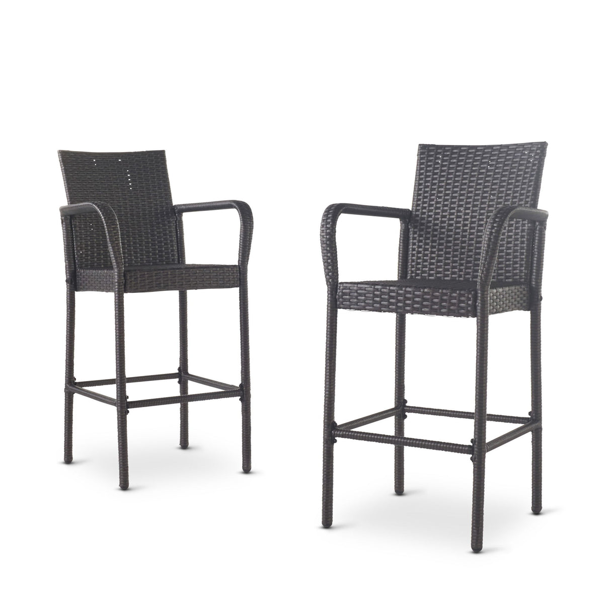 Outdoor Wicker Barstools With Rattan And Iron Frame