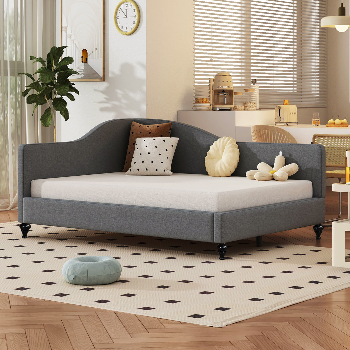 Modern L Shaped Linen Daybed With Legs