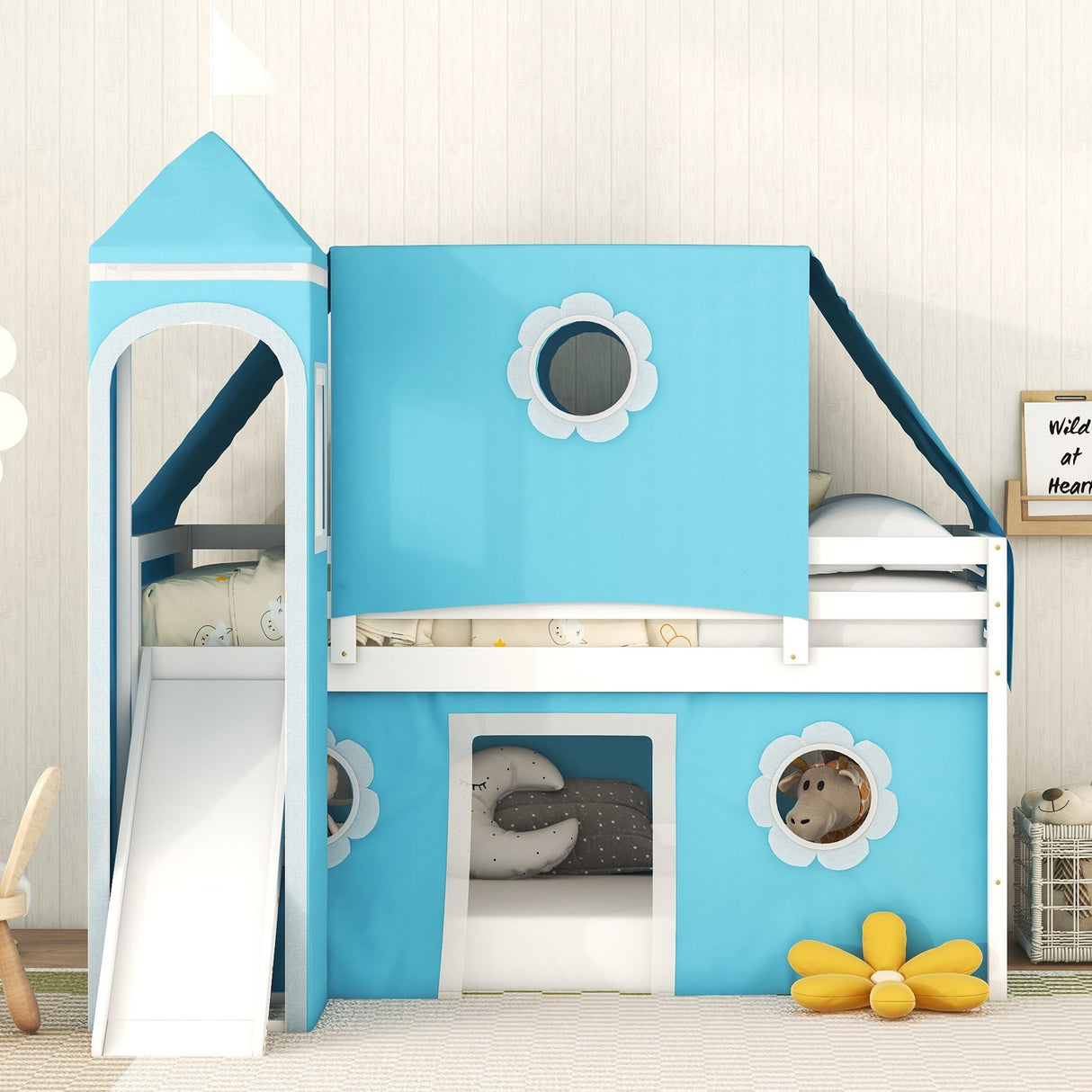 Loft Bed With Slide Tent And Tower Fun Playhouse Design