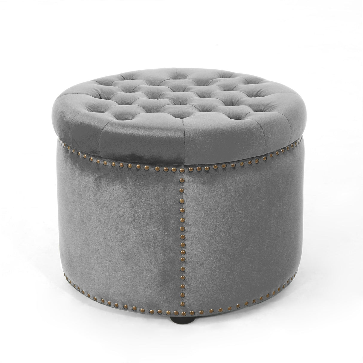 Elegant Round Ottoman Footstool With Studded Rim