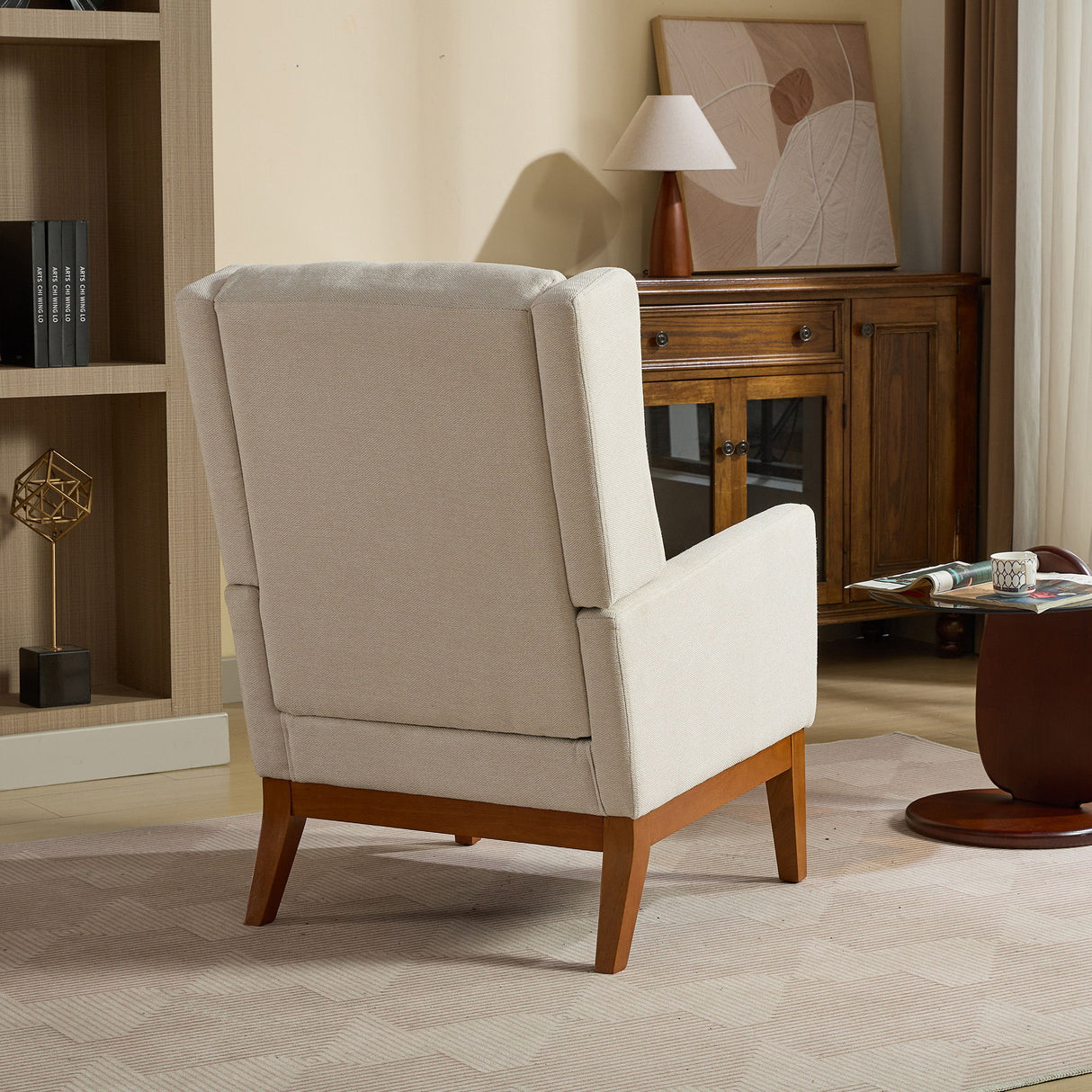 Wide Modern Accent Chair With Wood Legs For Living Room