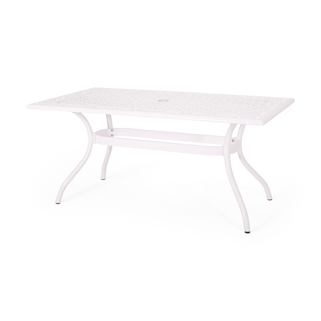 Celestine - Outdoor Cast Aluminum Dining Table With Floral Lattice Design And Umbrella Holder