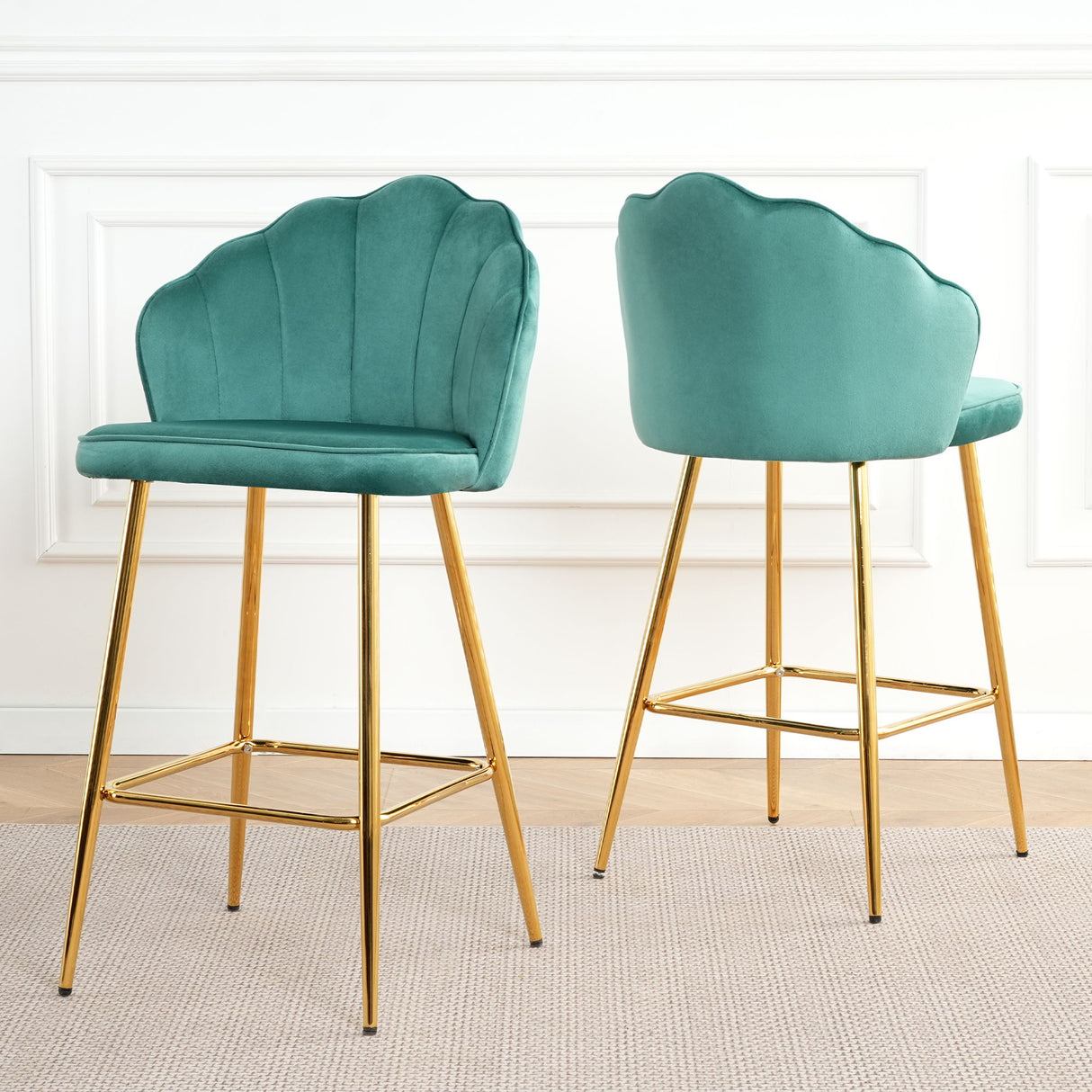 Elegant Shell Shape Velvet Bar Chair (Set of 2)