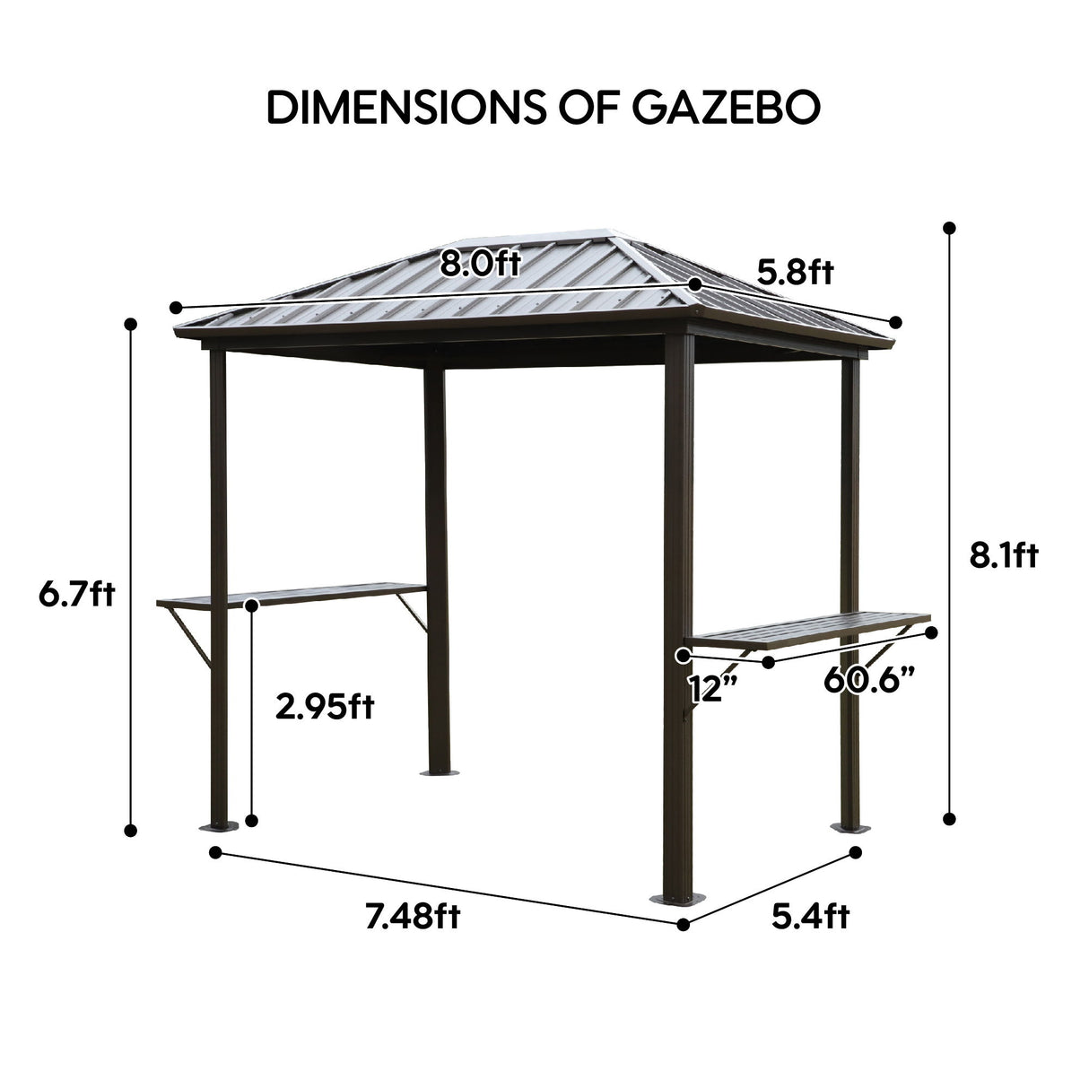 Grill Hardtop Gazebo Outdoor Metal Hard Top Gazebo, Permanent Bbq Gazebo With Galvanized Steel, Aluminum Framed Pavilion With Shelves - Dark Brown