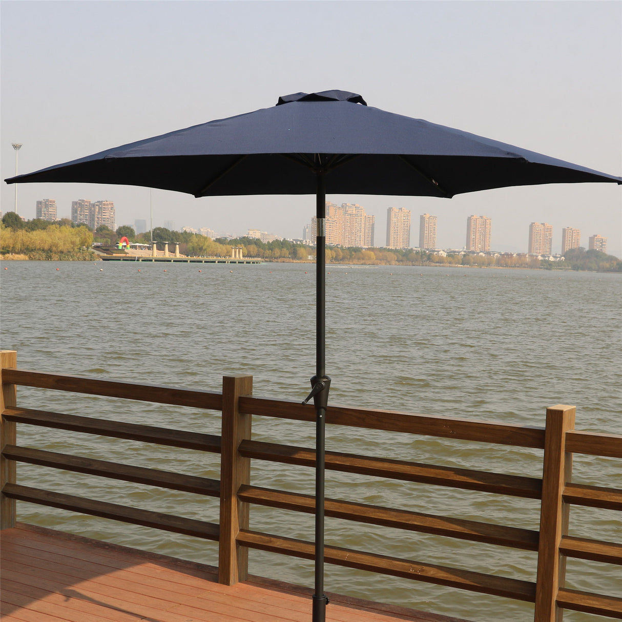 8.8' Outdoor Aluminum Patio Umbrella With 42 Pound Round Resin Umbrella Base