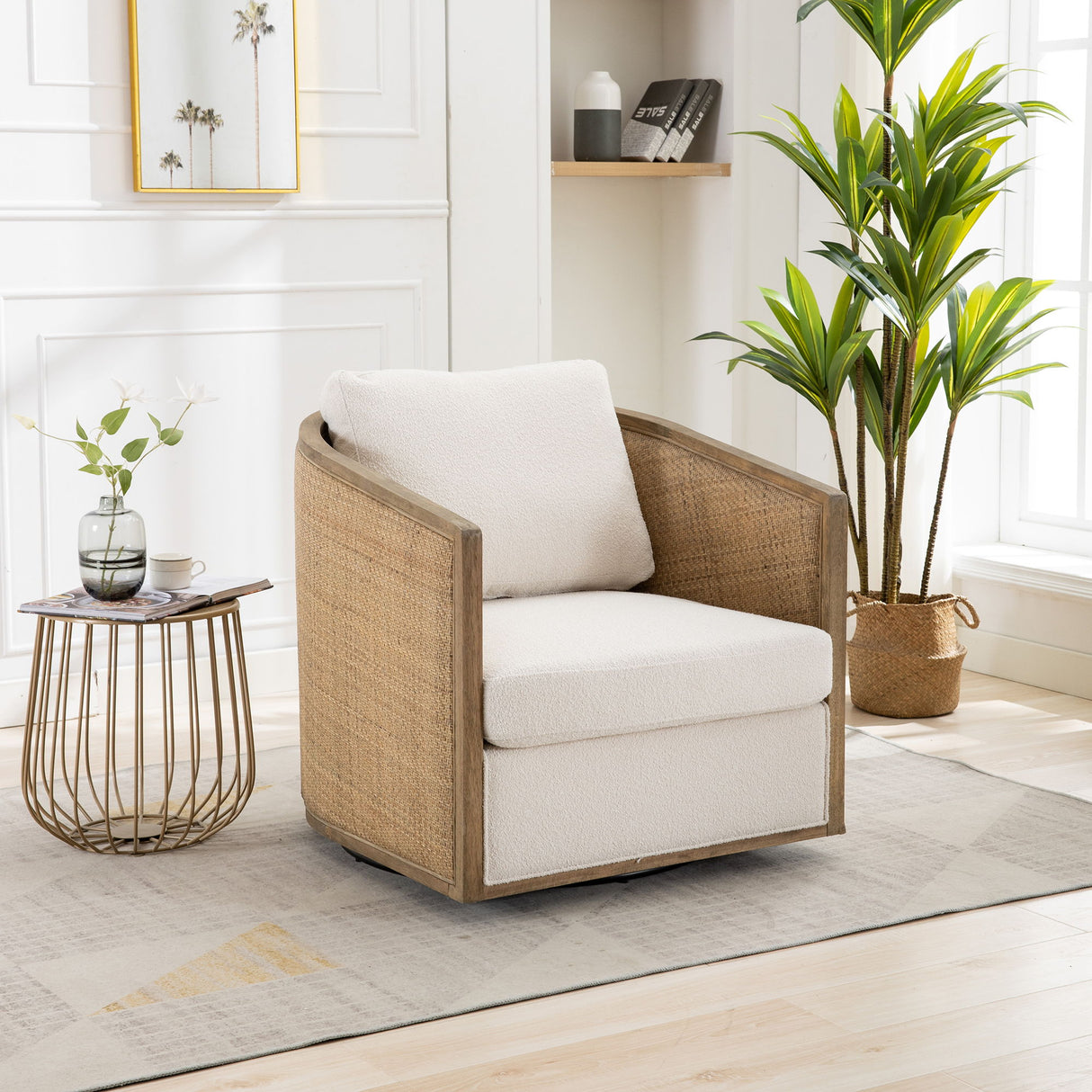 Barrel, Comfy Round Accent Sofa Chair With 360 Degree Swivel, Leisure Arm