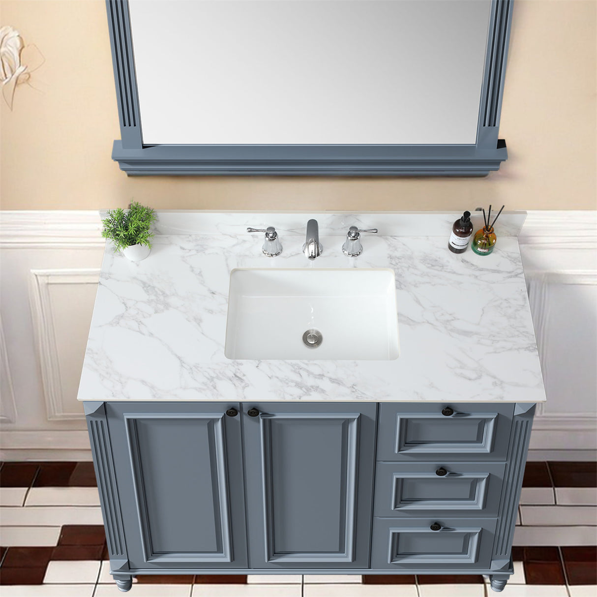 Elegant Sintered Stone Bathroom Vanity Top With Rectangular Undermount Ceramic Sink