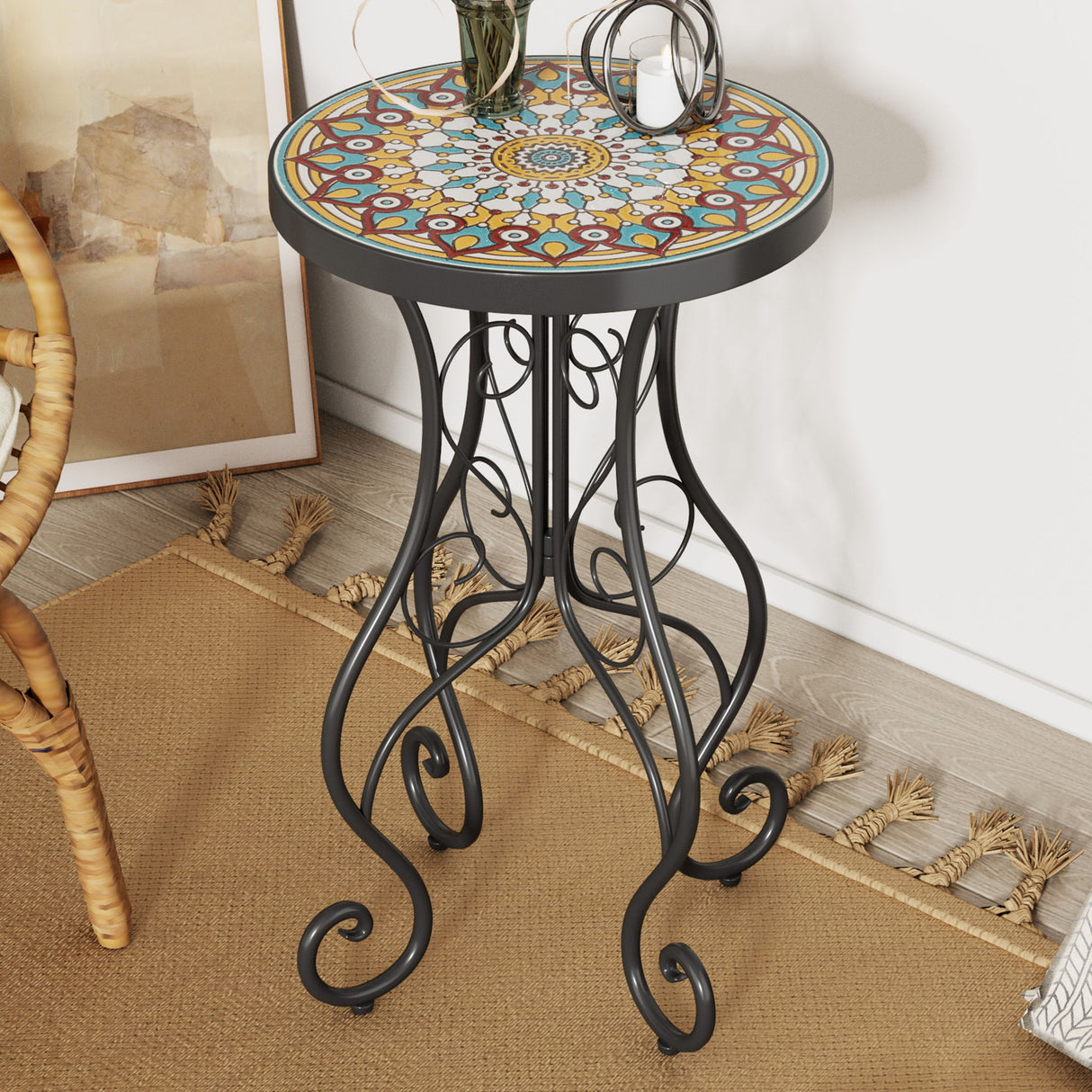 Colorful Outdoor Side Table With Ceramic Tile Top