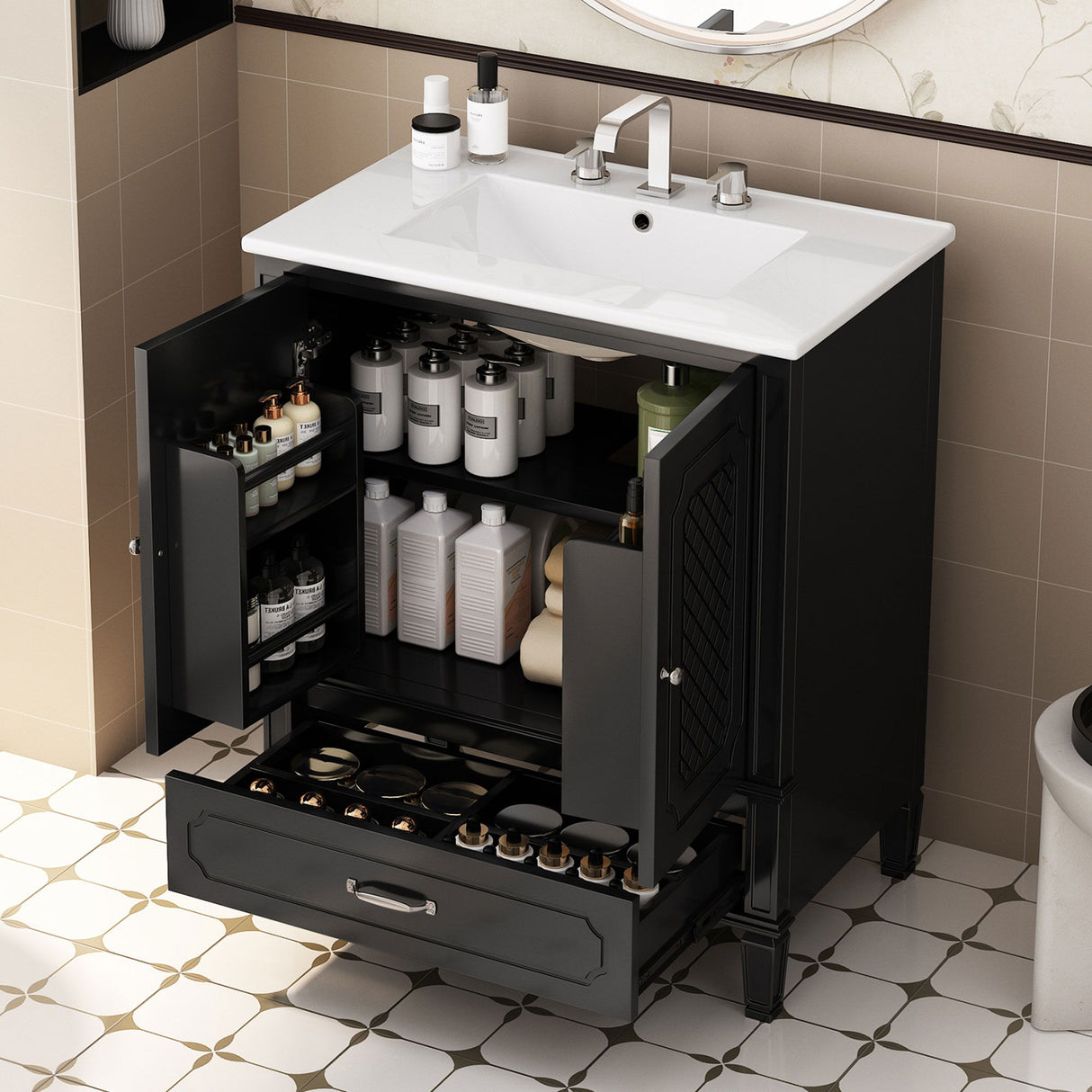 Vintage Style Bathroom Vanity With Sink, Multi Functional Storage, Soft-Closing Door