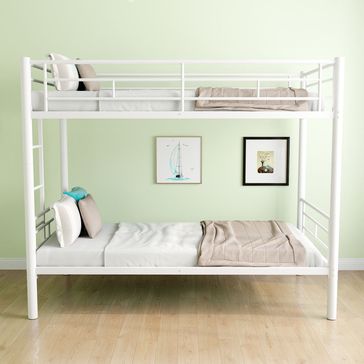 Bunk Bed For Kids, Convertible Frame With Ladders & Guardrail