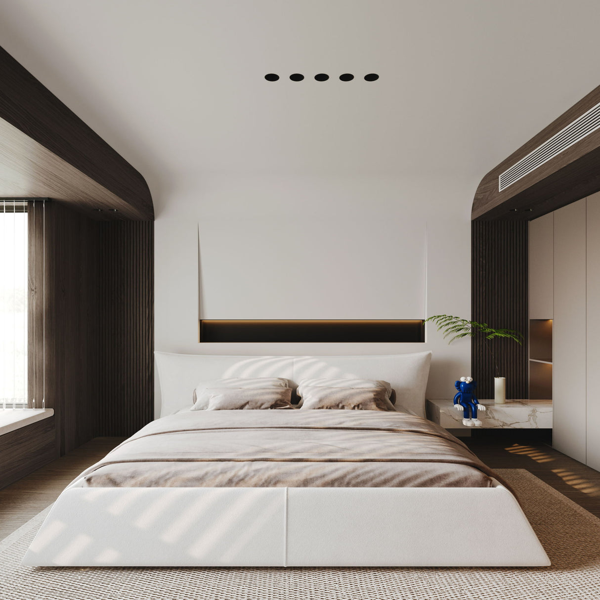 Upholstered Platform Bed With Special Shaped Velvet Headboard