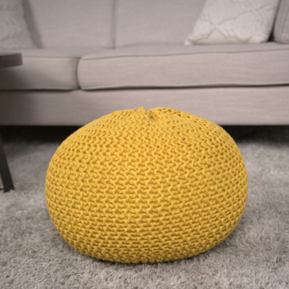 Bordeaux - Knitted Cotton Round Pouf, Versatile Ottoman And Floor Cushion