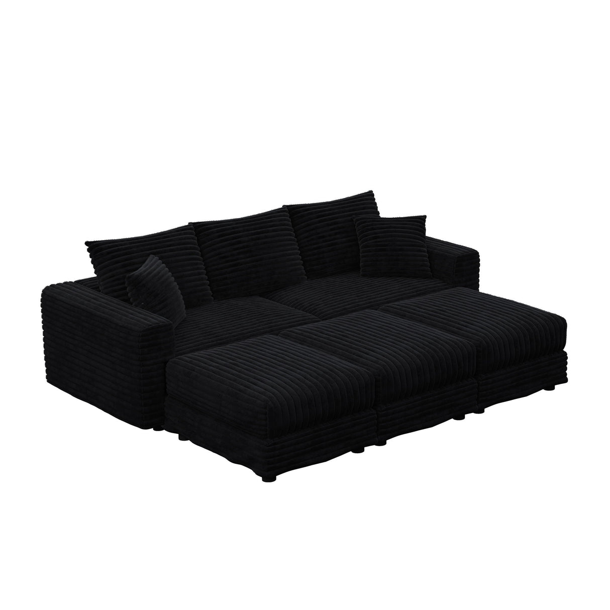 Deep Seat Convertible Sofa With Soft Pillows And Ottomans
