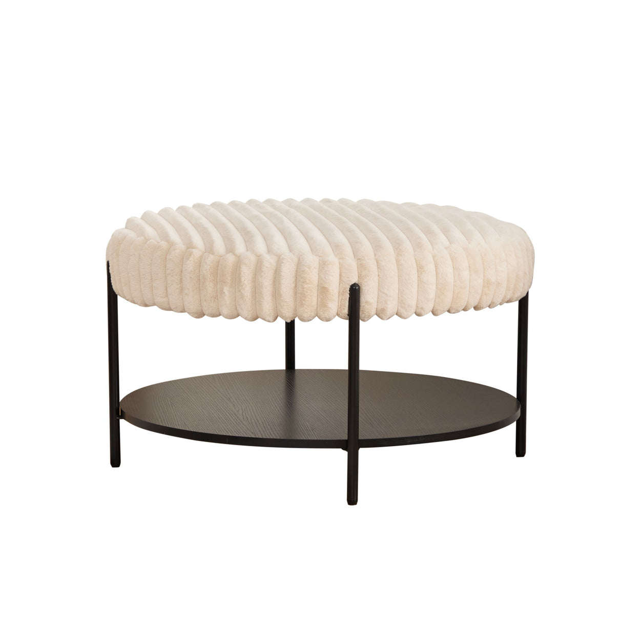 Modern Upholstered Round Ottoman Coffee Table With Storage Shelf