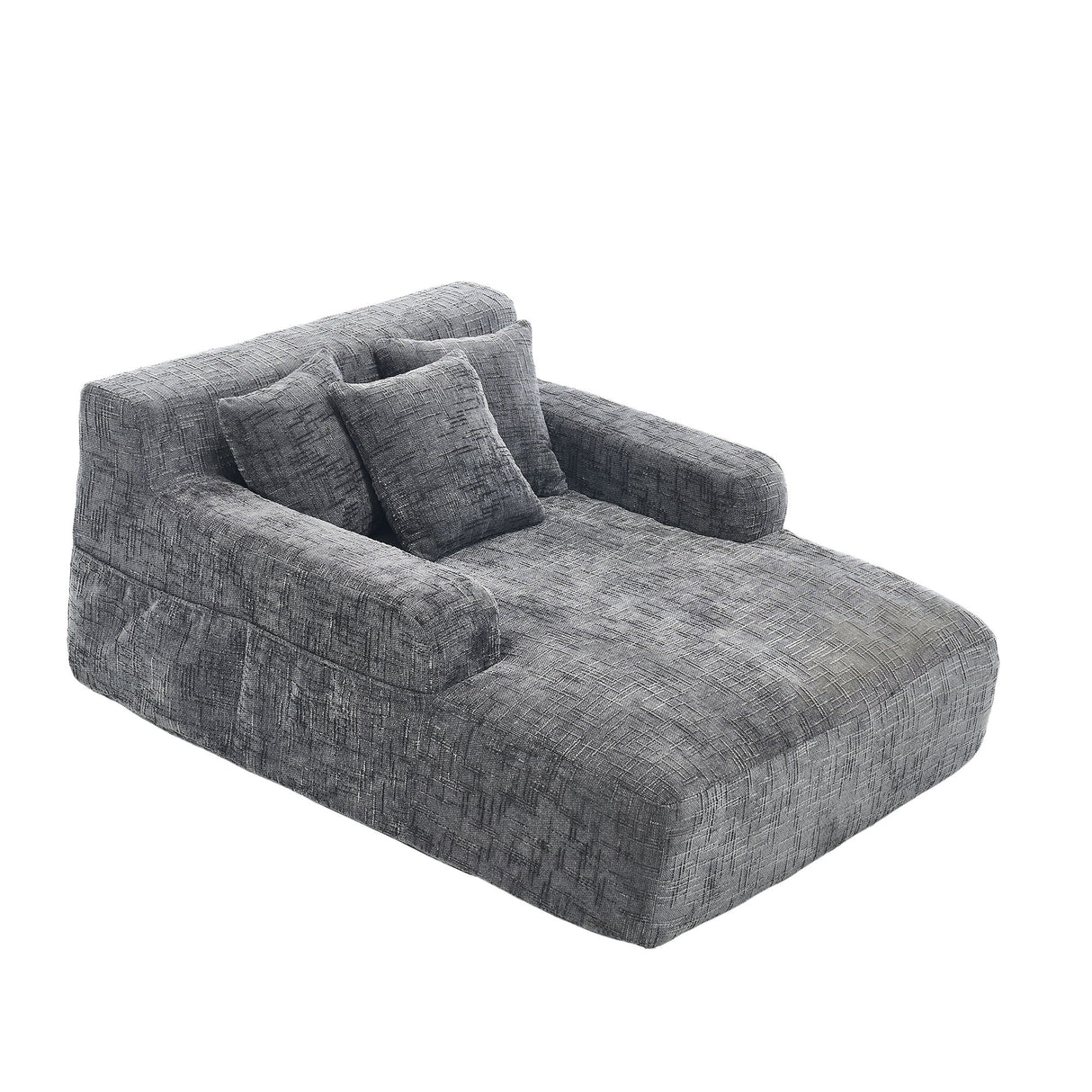 Chenille Interior Lazy Sofa Chaise Longue Armchair With 3 Pillows And Armrests