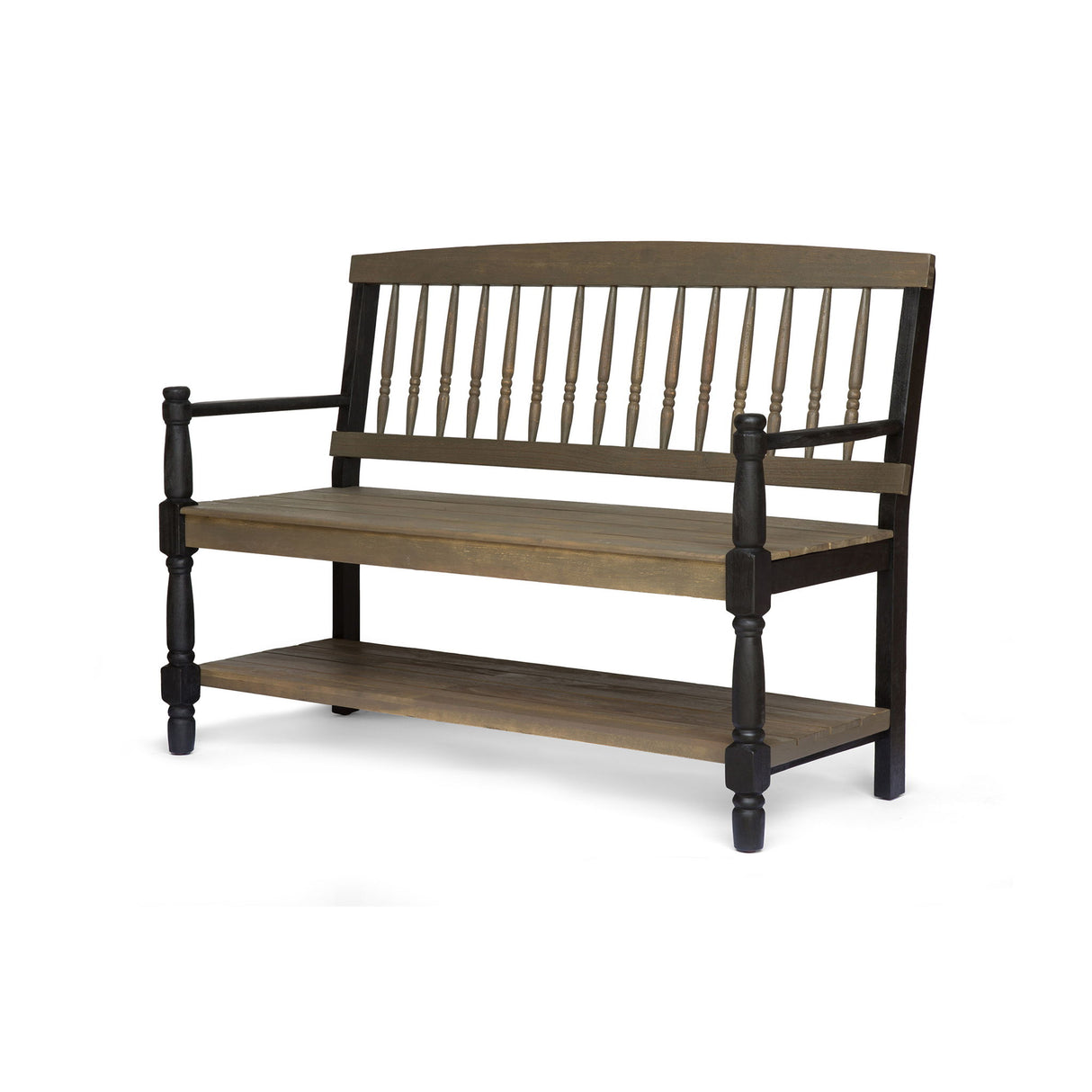 Slatted Bench With Built In Shelf