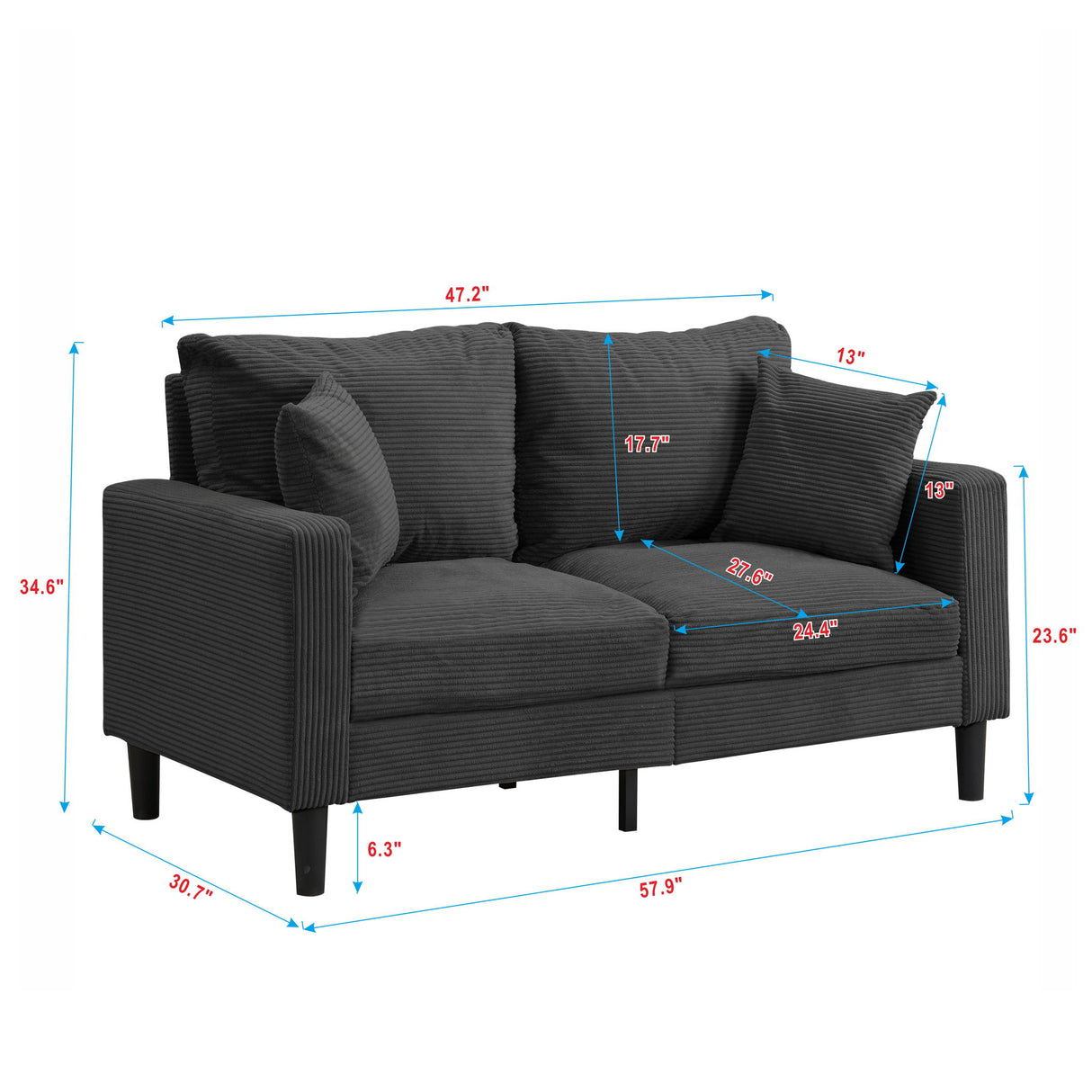Modern Upholstered Loveseat Sofa, High Resilience