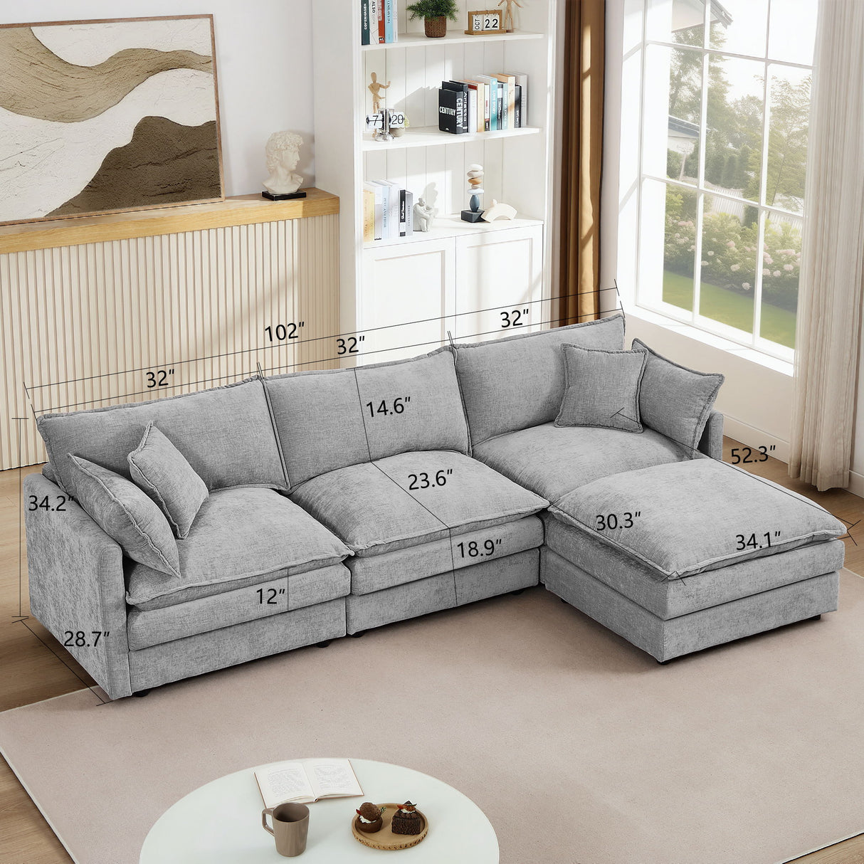 Contemporary Modular Sectional Sofa Set With Movable Ottoman