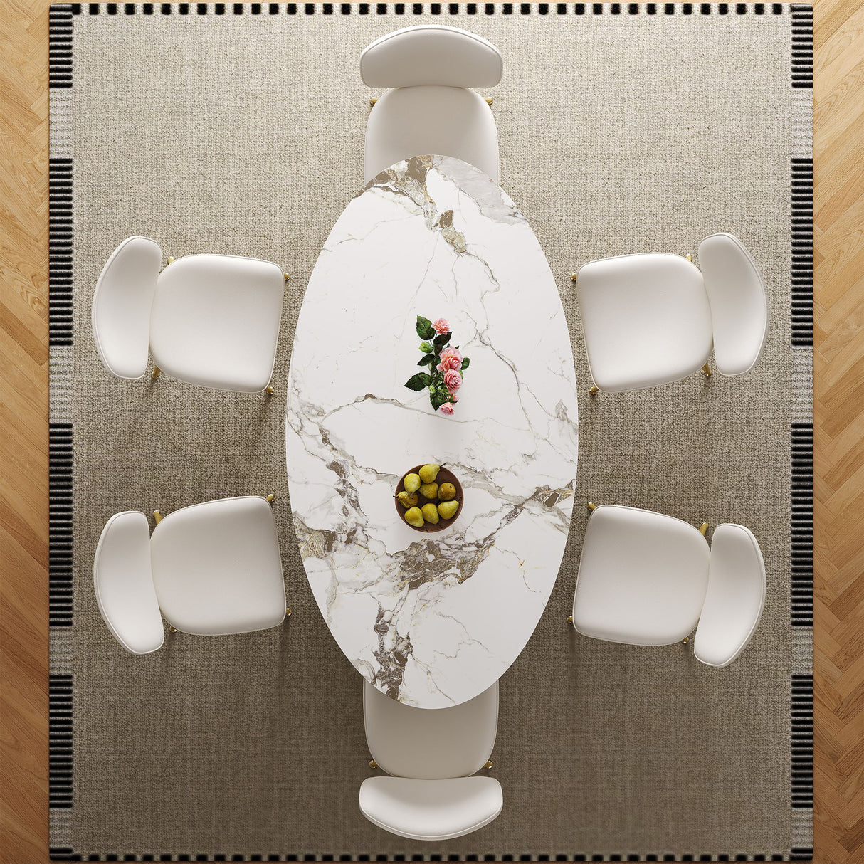 Steel Base Oval Sintered Stone Dining Table With 4 Chairs