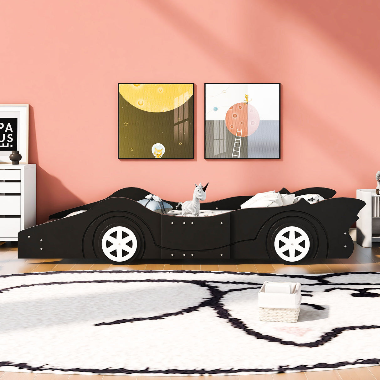 Race Car Shaped Platform Bed & Wheels