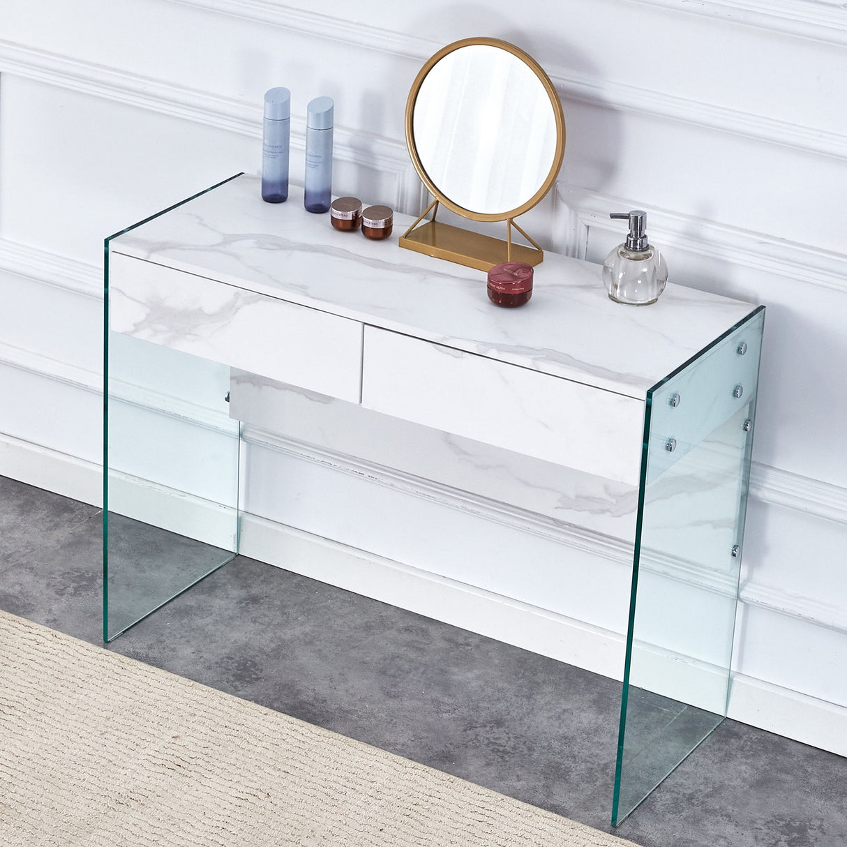 Environmental Protection Minimalist Dresser, Desk, Desktop Computer Desk, With Double Drawer Storage Space, Simple Home, Perfect For Various Styles - White