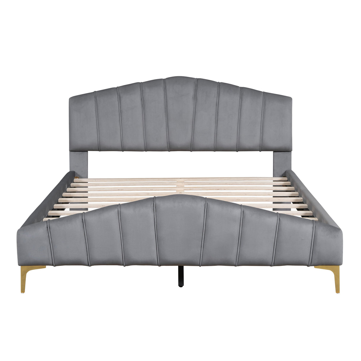 Platform Bed With Thick, Stylish Stripe Decorated Bedboard And Elegant Leg