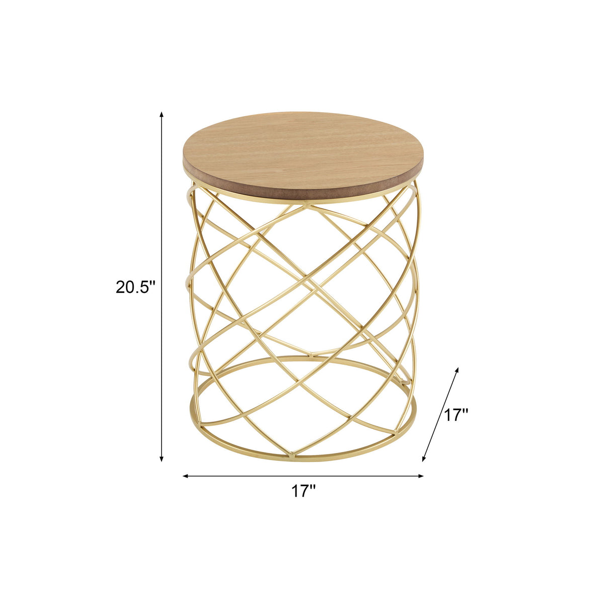 Contemporary Golden Side Table With Top And Metal Frame - Natural / Gold