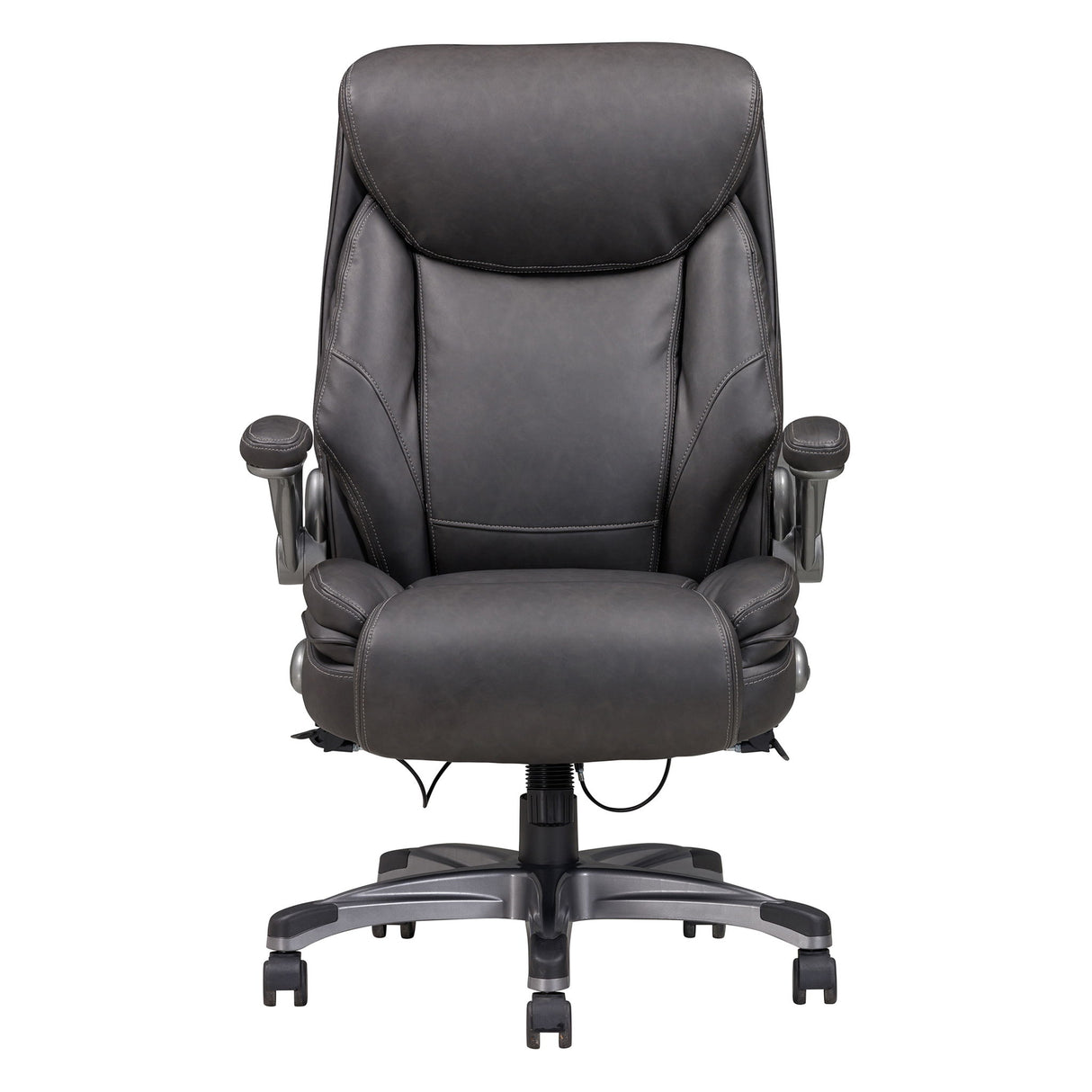 Bonded Leather Upholstered Office Chair With Adjustable Height And Armrest - Gray