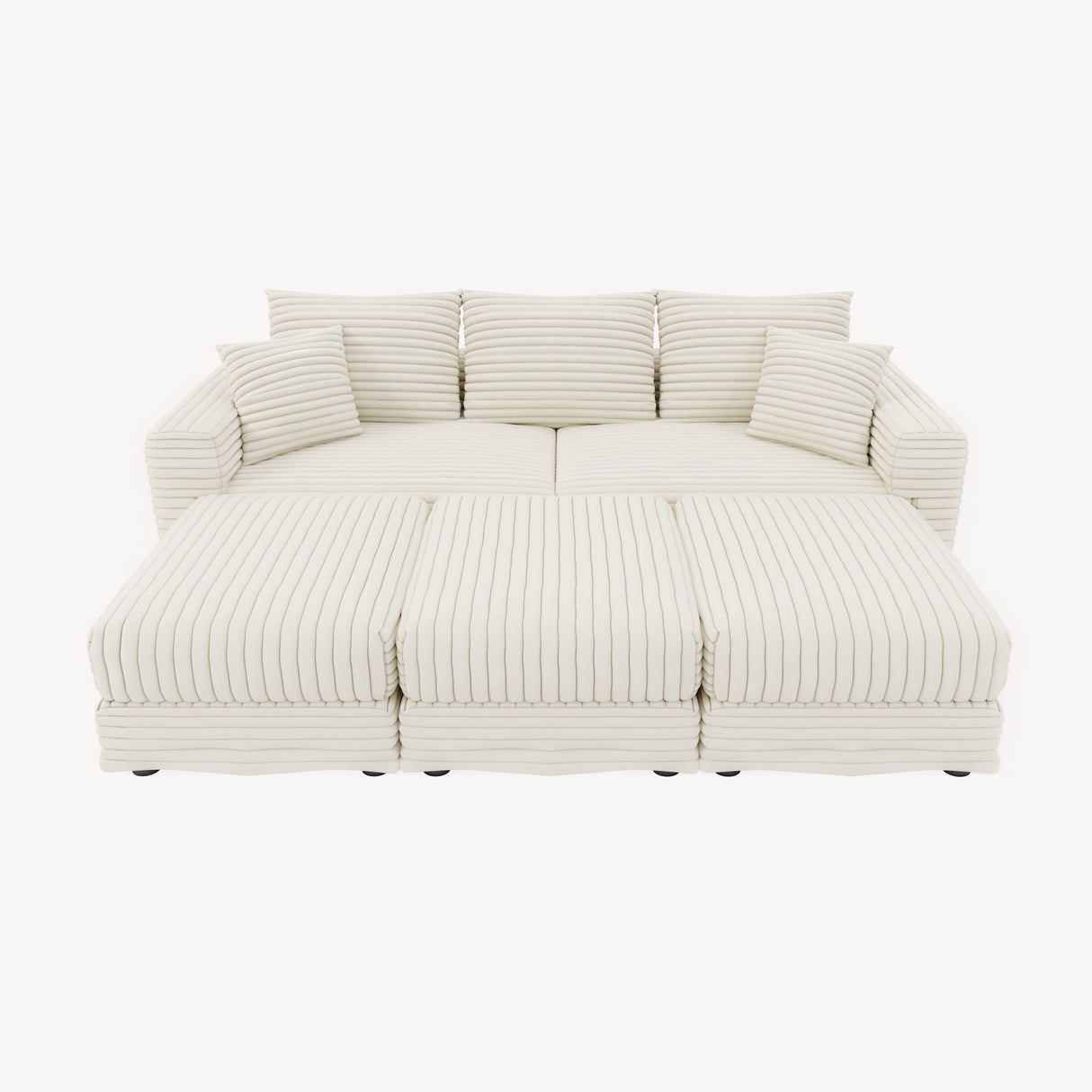 Deep Seat Convertible Sofa With Soft Pillows And Ottomans