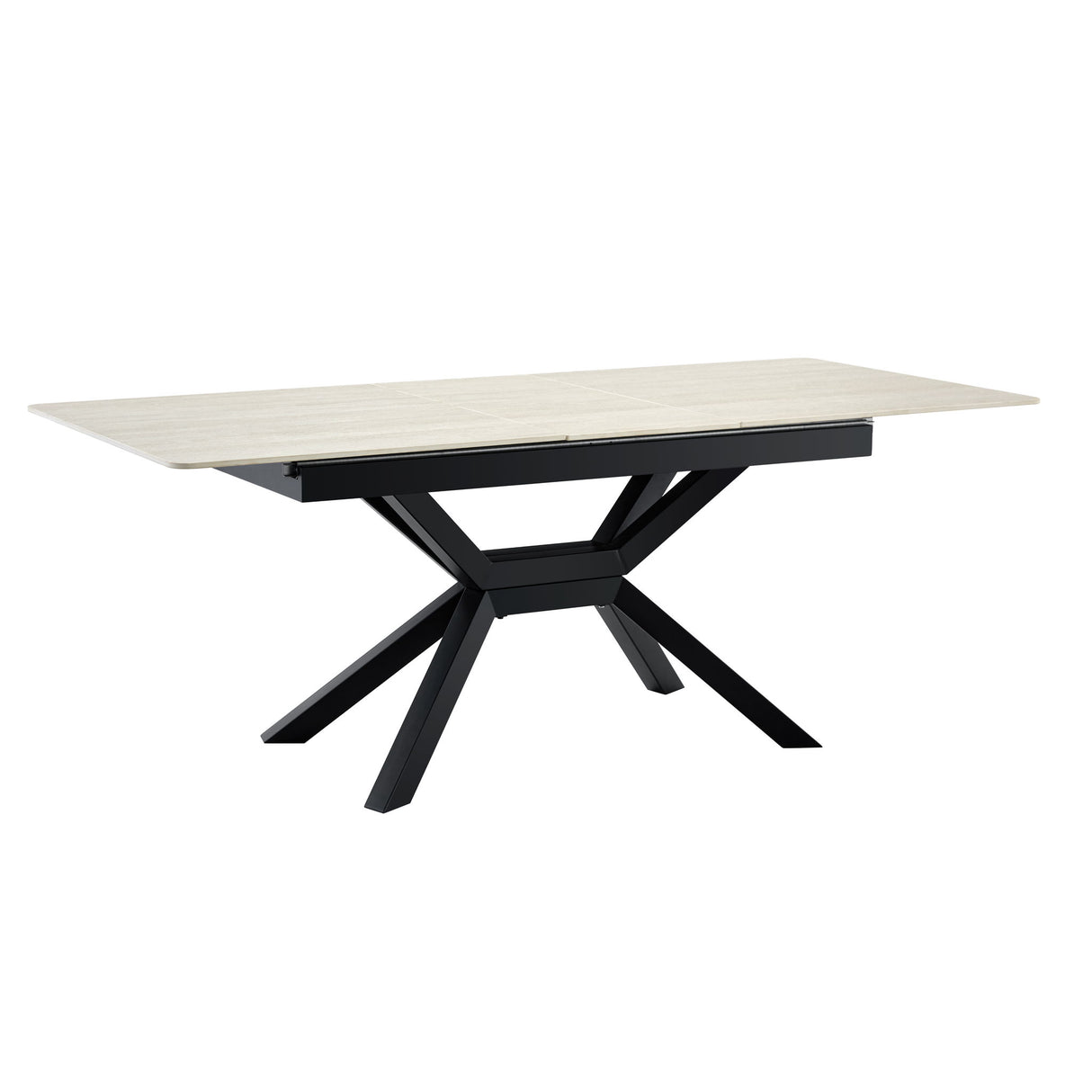 Rectangular Extendable Dining Table With Geometric X Frame, Kitchen Table For Dining Room - Beige