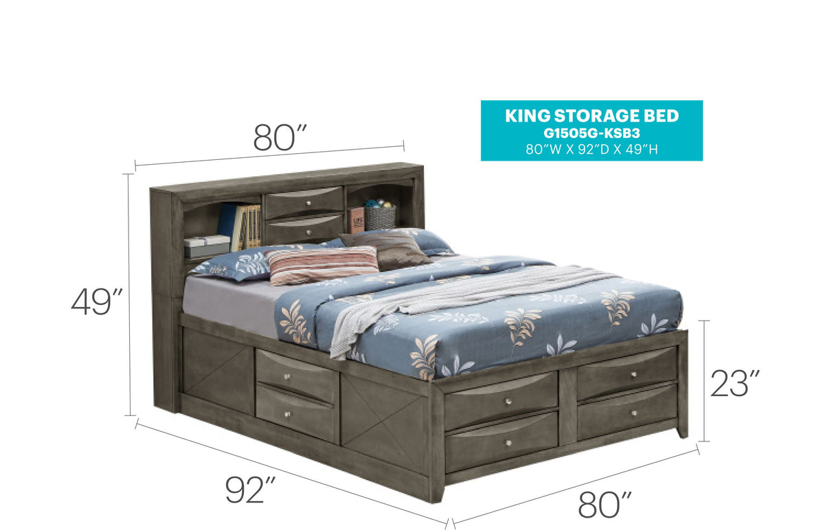 Modern Design Storage Bed With Bookcase Headboard