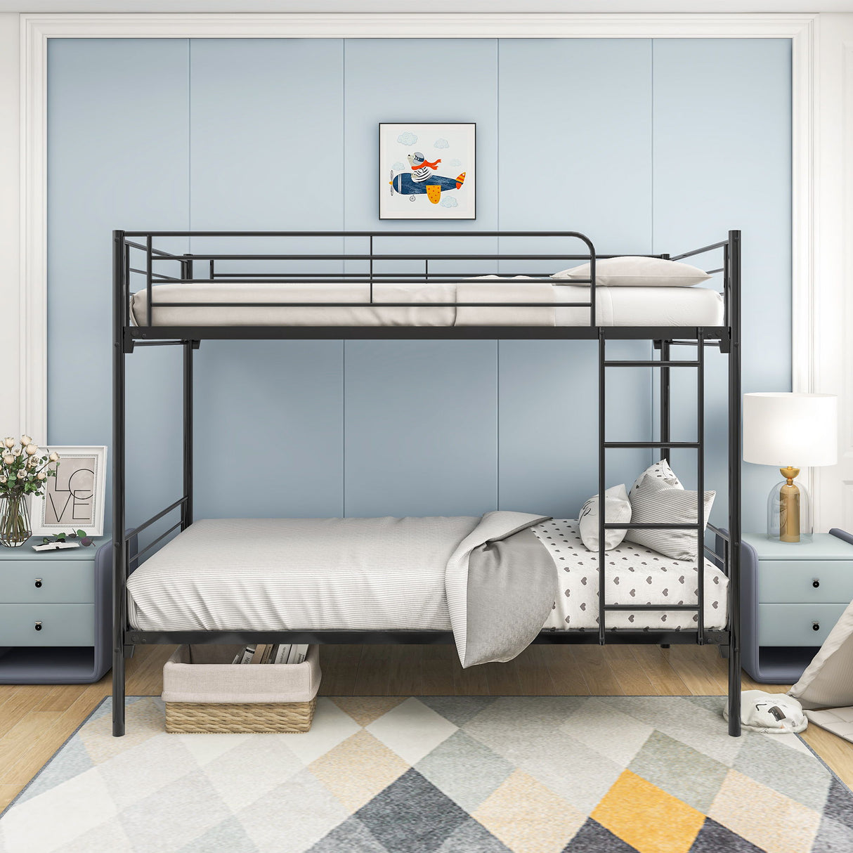 Space Saving Bunk Bed With Metal Frame And Ladder