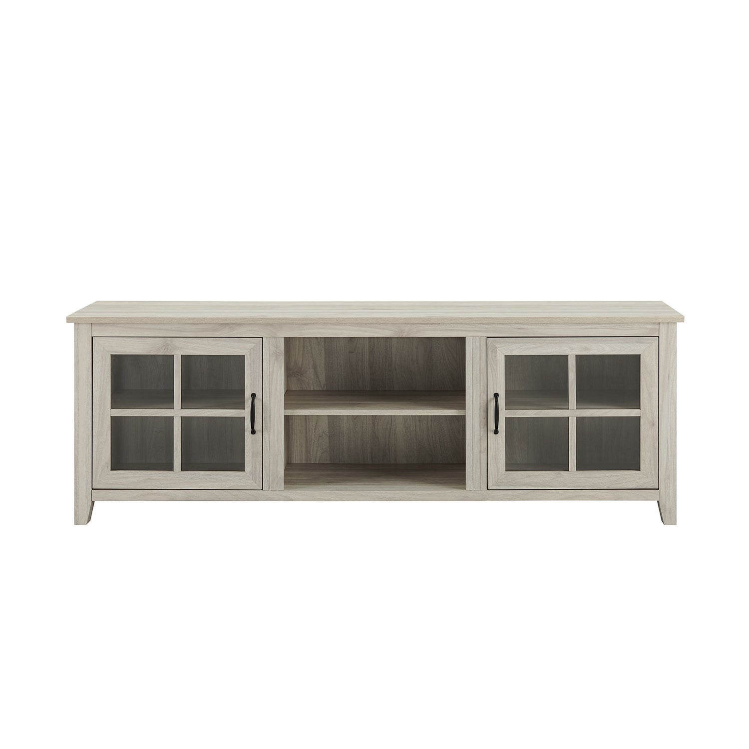 Modern Farmhouse 2 Door Glass Windowpane 70" TV Stand For 80" TVs