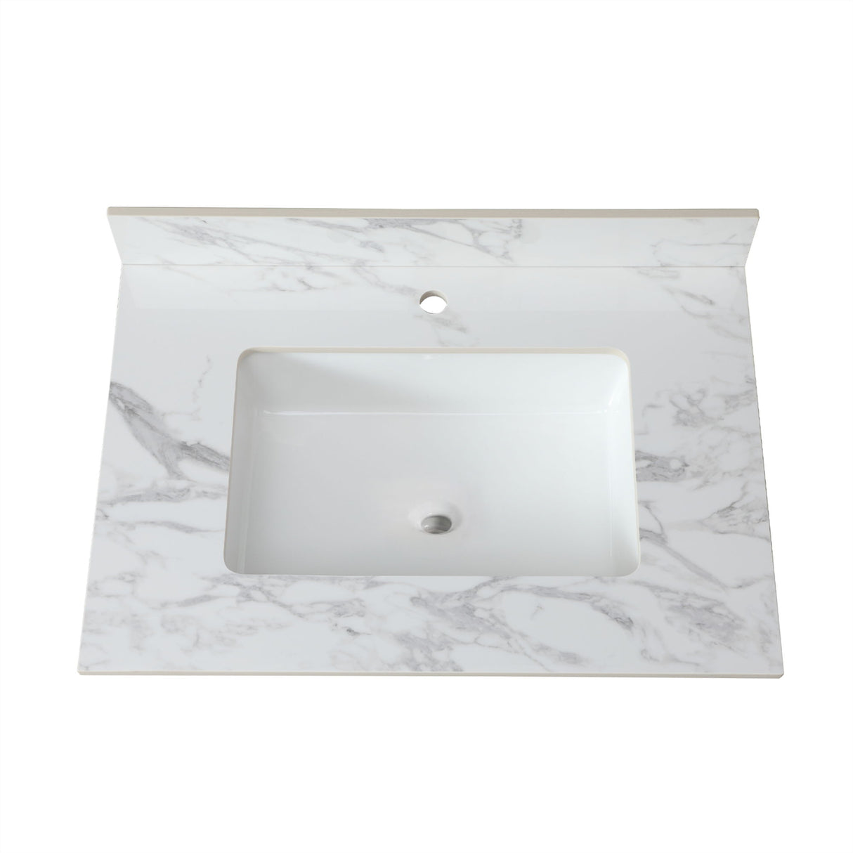 Elegant Bathroom Vanity Top With Rectangular Ceramic Sink And Backsplash