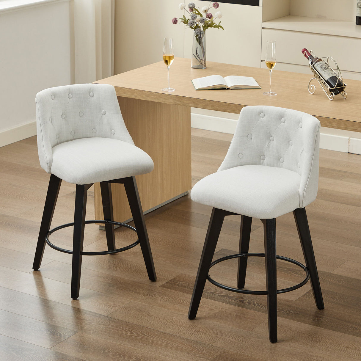 Swivel Bar Stools & Button Tufted Back (Set of 2)