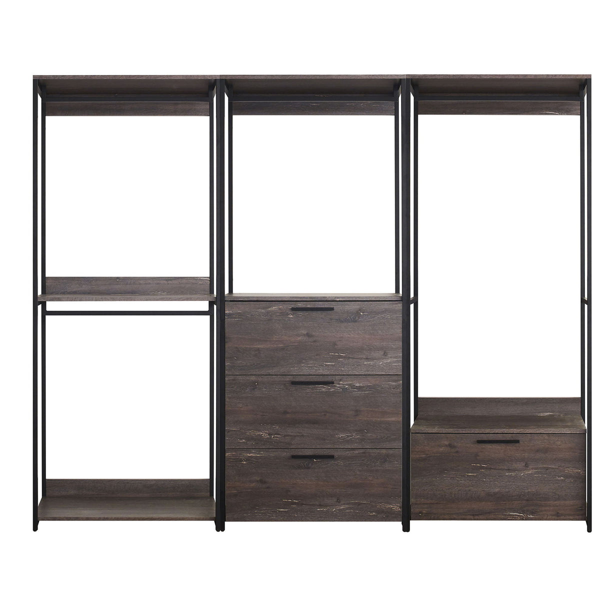 Monica - Wood Walk In Closet System With Powder Coated Metal Frame And Melamine - Rustic