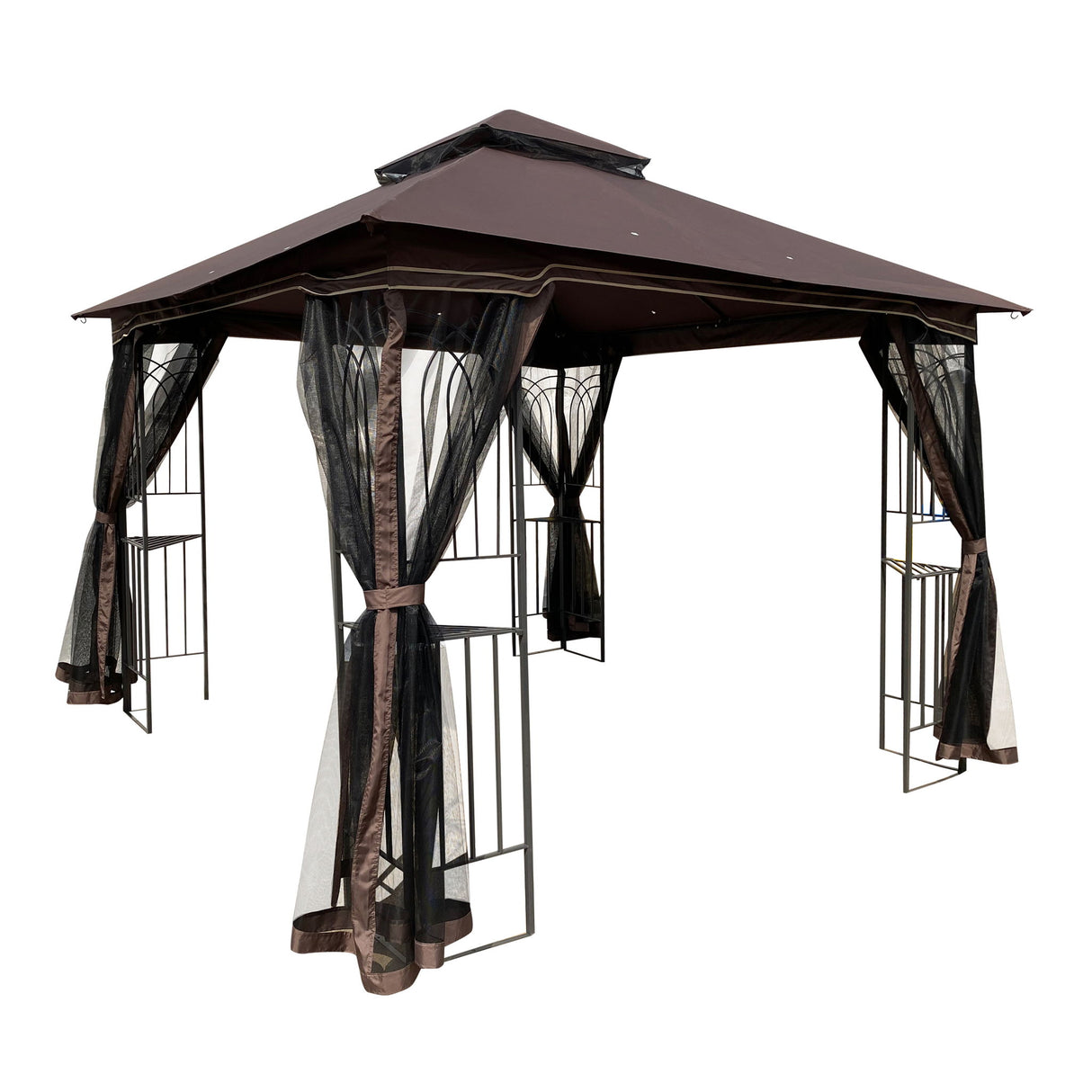Patio Gazebo Tent With Ventilated Double Roof And Mosquito Net