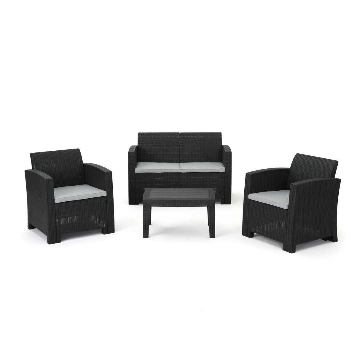 Zephyra - Outdoor 4 Piece Faux Wicker Rattan Chat Set With Water Resistant Cushions - Gray