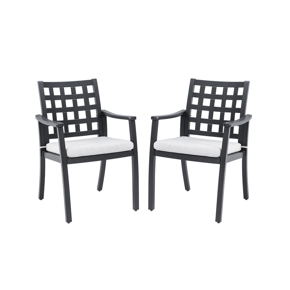 Modern Classic Cast Outdoor Patio Dining Chairs, Ergonomic Lattice Backrest Design, Sunbrella Cushion, Weather Resistant And Durable (Set of 2) - Ember Black