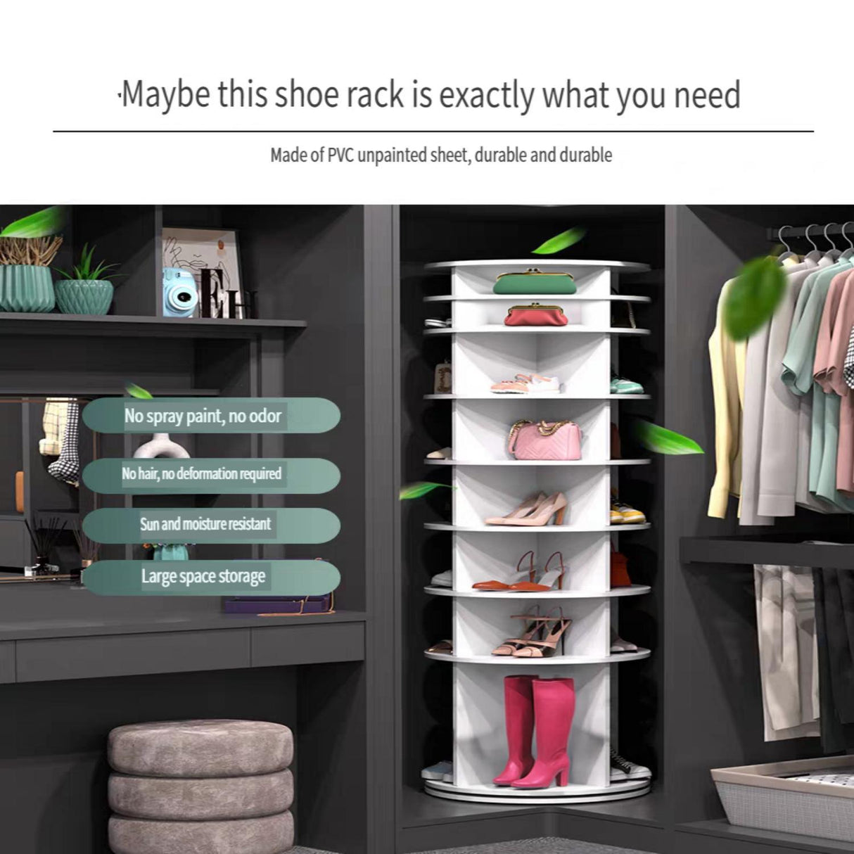 8 Tier Rotating Shoe Rack Tower, 360 Degree Spinning Shoe Organizer And Storage Carousel For Closet Or Entryway - White