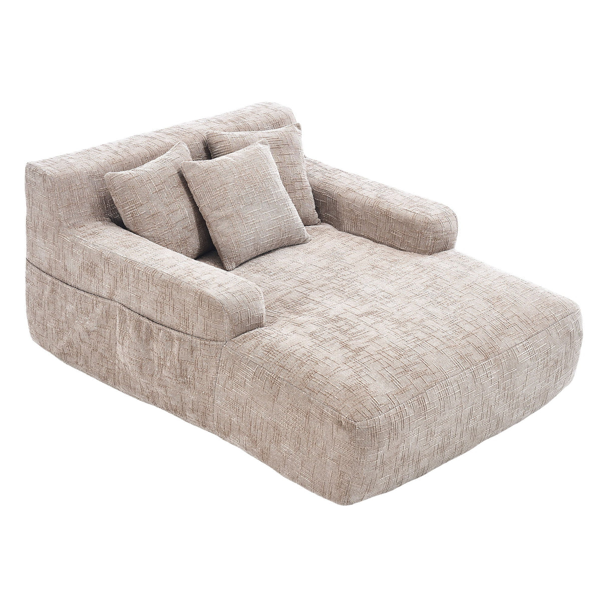 Chenille Interior Lazy Sofa Chaise Longue Armchair With 3 Pillows And Armrests