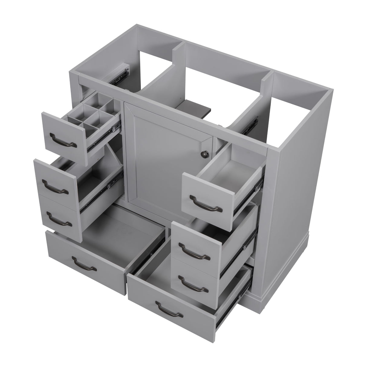 36" Bathroom Vanity Without Sink, Cabinet Base Only, 6 Drawers, Multi Functional Drawer Divider, Adjustable Shelf - Grey