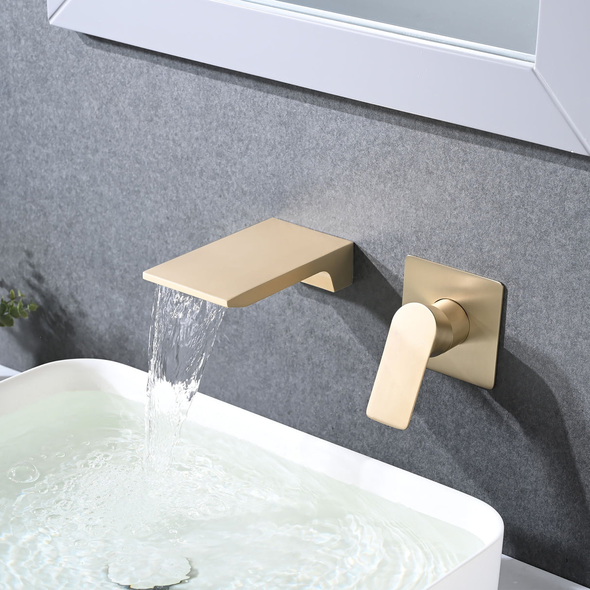 Modern Wall Mount Bathroom Sink Faucet With Waterfall Spout