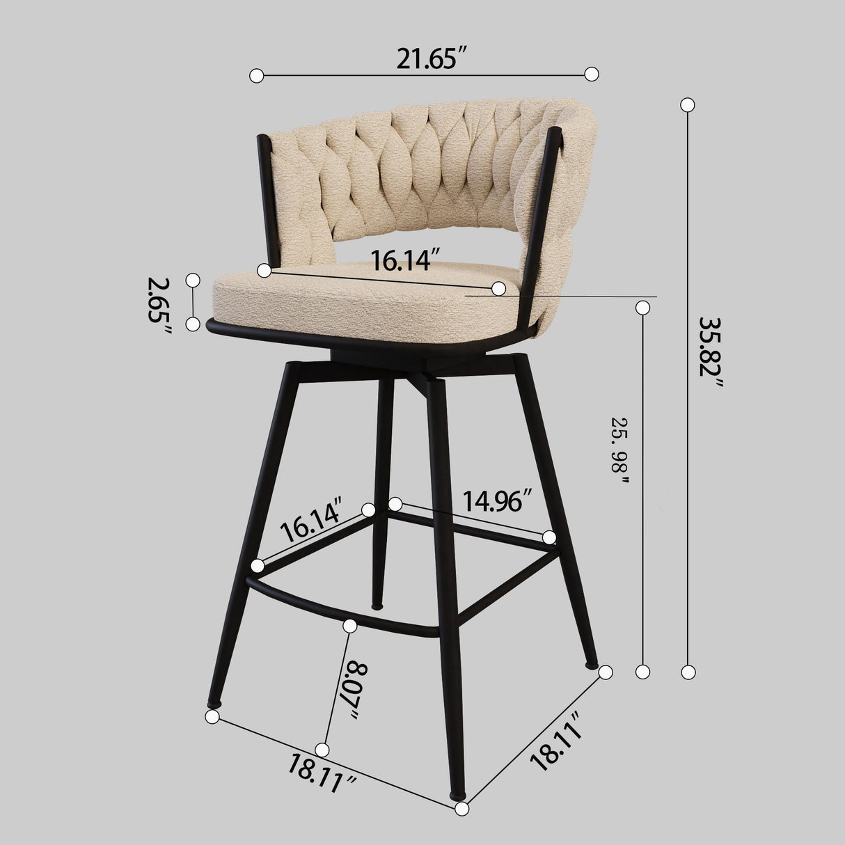 Bar Stool 360 Swivel With Back Footrest