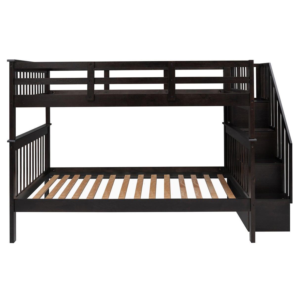 Stairway Bunk Bed With Storage And Guard Rail For Bedroom