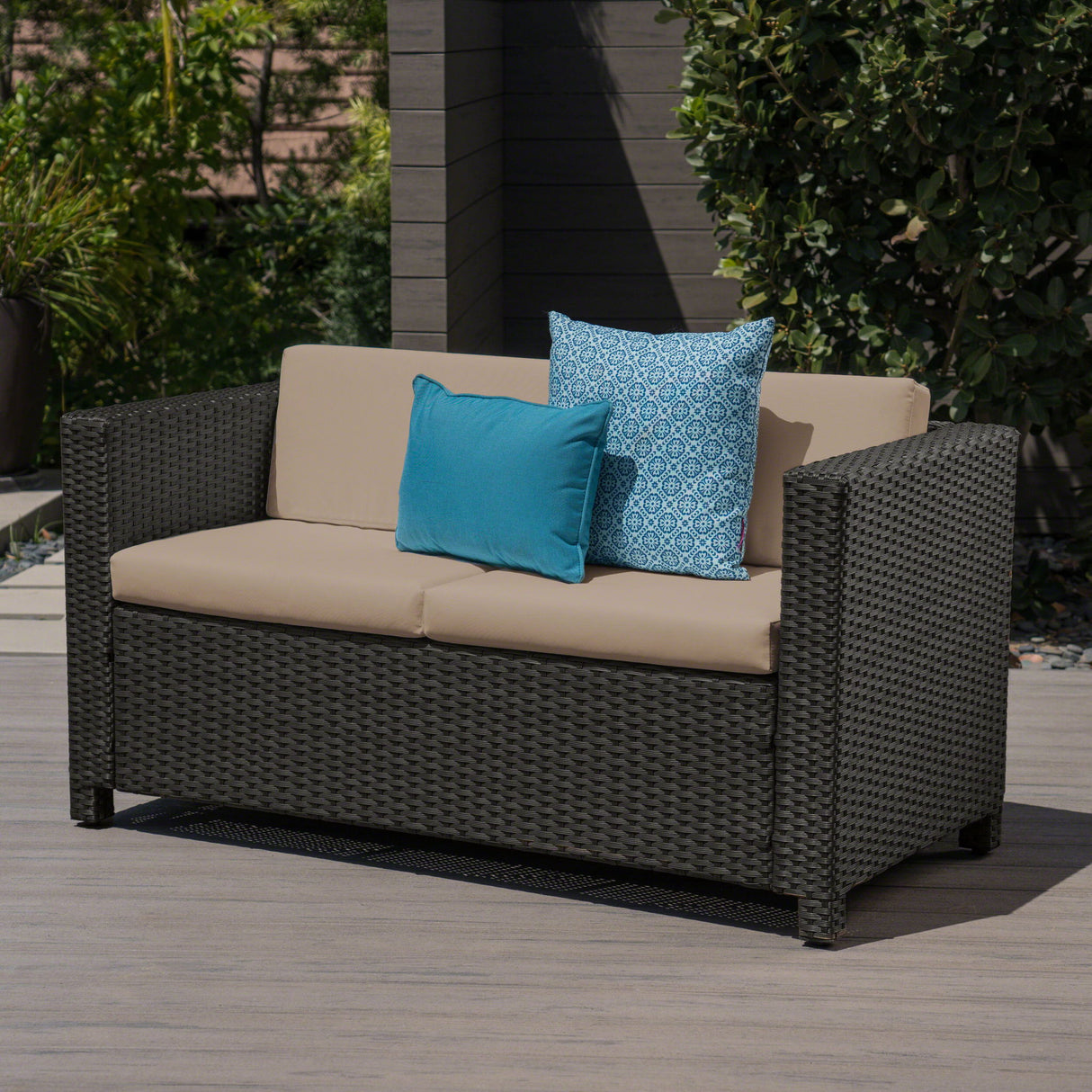 Puerta - Loveseat Outdoor Seating With Water Resistant Cushions - Dark Brown