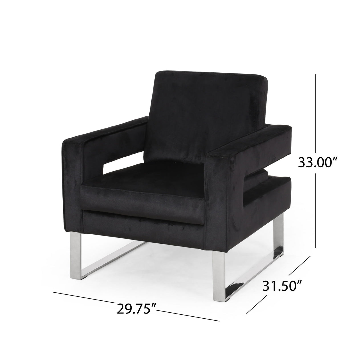 Modern Glam Club Arm Chair With Velvet Upholstery And Stainless Steel Legs - Black