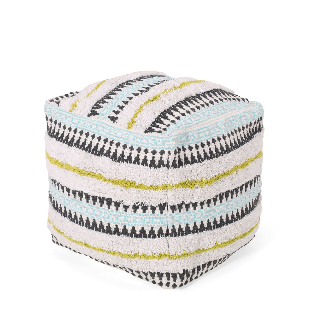 Bohemian Woven Cotton Pouf With Handwoven Design - Multi